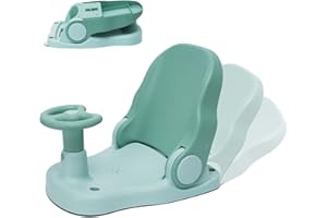 MAYCOLY Asiento de baño para bebé con respaldo ajustable, silla de ducha plegable para bebés con ventosa fuerte, portátil para bebés a partir de 6 meses, verde