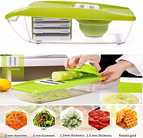 Gearmax® 9 in 1 Multi-function Food Slicer and Fruit Cutter - with 5 Interchangeable Sharp Blades, Safety Hand guard, Butting Board, Blades box and Easy Food Container