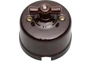 PRENDELUZ Conmutador de superficie de porcelana marrón, diseño F-Bright, para el control eléctrico en hogares y oficinas.