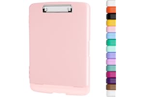 Piasoenc Clipboard with Storage, 8.5x11" Storage Clipboards with Pen Holder and A4 Legal Paper Folder, Heavy Duty Plastic, Folio & Side-Opening, Low Profile Clip, for Nurses, Teachers, Lawers, Pink
