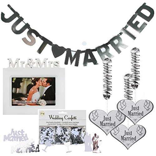 Bada Bing 6tlg. Set Hochzeitsdeko Just Married Dekoration Hochzeit Spirale Bilderrahmen Konfetti
