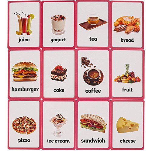 SANCENT 34 Pcs Food Cards- Learning Picture & Word Card Flashcards(English Word Learning Card & Pocket Size Flash Card for Children and Preschool),4.33x3.15in