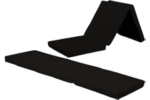 CRESCENT TEXTILE Fold Out Z Bed Cube Mattress 100% Waterproof Kids Footstool & Great for Kids Sleepover Foldable Mattress Bed for Indoor, Outdoor, Bedroom, Playroom Soft & Comfy Plain Futon Set (Black)
