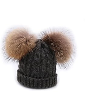 BeFur Kinder Winter Zopfmuster Bommelmütze Hut Beanie Cap mit zwei Bommel