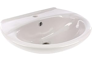 ‎CALMWATERS Calmwaters® Ovales Waschbecken in Manhattan-Grau, aus hochwertiger Sanitär-Keramik mit Hahnloch und Überlauf zur Wandmontage, ovaler Hänge-Waschtisch, 55 x 46 cm groß, 05AB2296