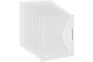 Agoer 20 opakowań teczek z tworzywa sztucznego, format A4, segregatory, kieszenie na dokumenty z zapięciem na rzepy, torba na etykiety, 11 otworów