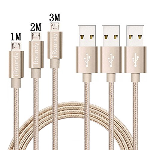 iRoundy (3ft/1m 6ft/2m 10ft/3m)Premium 2.0 Sync Daten Schnell Ladekabel, Ultra Durable Nylon geflochten Draht, Universal Power Line Ladekabel für Samsung Galaxy S7, S6, Edge, S4, S3, Note 5,4,2, Google Nexus, LG, HTC, Nokia und mehr