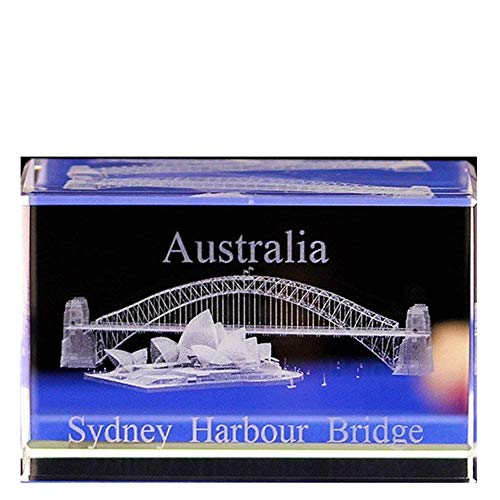 Crystal Glass Cubic Eagle Fish Town Paper 3D Laser Sculpture Statue Feng Shui Souvenir Craft Gift (Sydney Opera House Bridge)