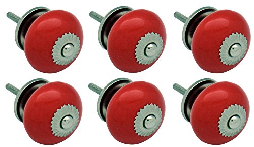 Nicola SpringCeramic Cupboard Drawer Handle Knobs - Red - Pack of 6