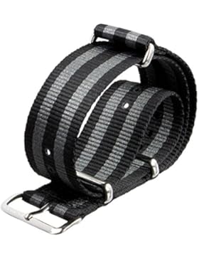 Uhrenarmband ZULUDIVER® Nylon NATO Schwarz/Grau gestreift, Poliert, 21mm