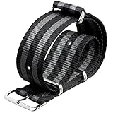 Uhrenarmband ZULUDIVER® Nylon NATO Schwarz/Grau gestreift,...