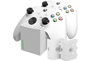 snakebyte Xbox TWIN CHARGE SX - biała - Stacja dokująca do ładowania kontrolerów Xbox serii X, ładowarka dla 2 kontrolerów bezprzewodowych, 2 akumulatory 800mAh, wskaźnik stanu naładowania LED