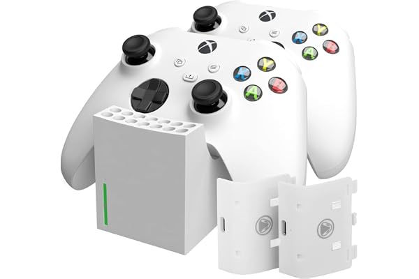 snakebyte Xbox Twin Charge SX – Blanc – Station de Charge Xbox Series X pour Manette Series X, Chargeur pour 2 manettes sans Fil, 2 Batteries Rechargeables 800 mAh, état de Charge LED, Design série X