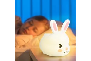 Kidoola Bunny Night Light - Bedroom Nightlight Lamp for Baby, Kids, 6 Colour Touch Change LED, BPA Free Kawaii Silicone Rabbit with Rechargeable Battery,Cute Nursery Decor & Night time Sleep Accessory