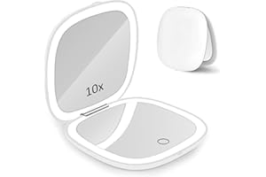 Micacorn LED Taschenspiegel mit 1X/10XVergrößerung und Beleuchtung, USB Wiederaufladbarer Klappbarer Tragbarer Kleiner Reisespiegel, Touchscreen 3 Farben 600mAh Dimmbar handspiegel mit licht