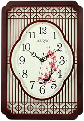 CAIJUN Chinese wall clock living room Mute Retro Metope wood rectangle Clocks, 20 inches