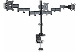 PureMounts PM-OFFICE-03 Desk Mount for 3 Monitors 33-69 cm (13-27 Inches) Tilt: -45° to 45°, Swivel: 180°, Rotatable: 360°, Height-Adjustable, Maximum Load 8.0 kg VESA 100 x 100 Black