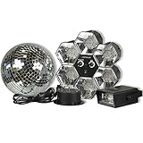 Set luci disco costituito da tre pezzi: palla di specchi con led, luce stroboscopica e lampada 6 faretti a led multicolore