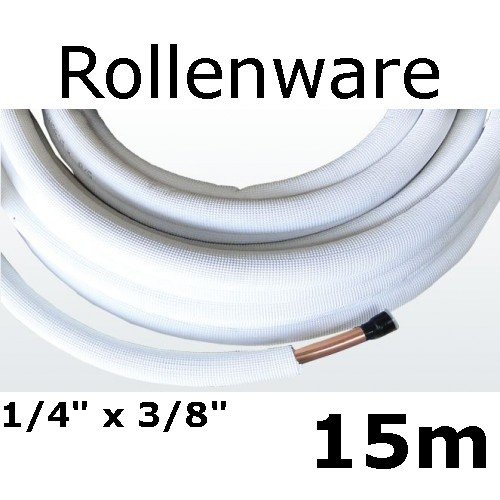 Kältemittelleitung Isoliert Klimarohr Doppelrohr 15 Meter Rolle 1/4 3/8 Zoll