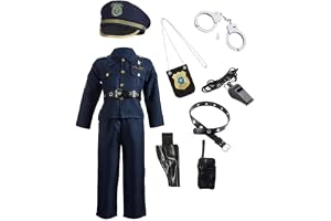 JUSTADIL 9 Pcs Police Costumes for Kids,Dress Up Role Cosplay,Party Pretend Play-Gift for Kids Ages 3-12 Years Birthday