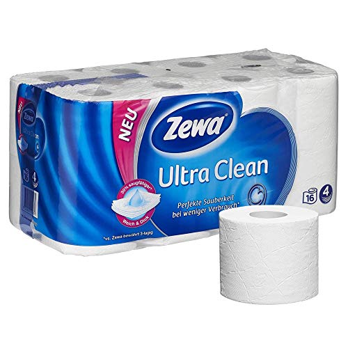 Zewa Ultra Clean - Papel higiénico (16 rollos de 135 hojas cada uno, 1630 kg)