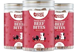 QUINDU'S - Bocados de Carne de Buey Deshidratada para Perros y Gatos (100g x 3) | Chuches Naturales con Proteínas y Nutrientes | Suplemento Alimenticio para Piel y Pelaje | Dieta Barf