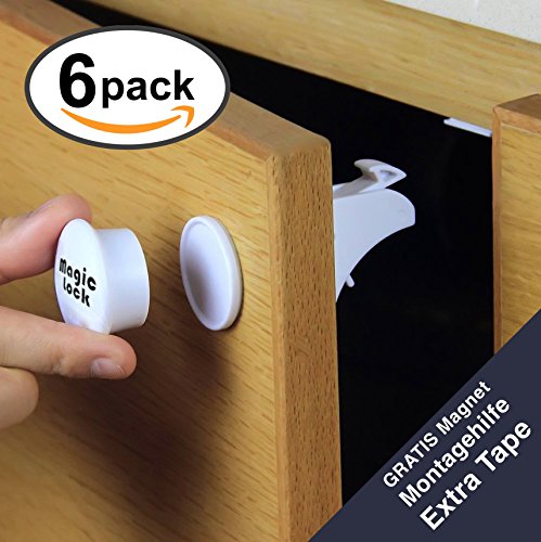 Preisvergleich Produktbild 6er MagicLock magnetische Schranksicherung Baby - unsichtbare Kindersicherung mit Montagehilfe einfach zu installieren ohne Bohren zum Kleben und rückstandslosem Entfernen, Schutz für Kinder