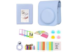 Berfea Etui ochronne na aparat zestawy kompatybilne z Fujifilm Instax Mini 12, z Torba na ramię,albumem, naklejkami, kolorowym filtrem, ramką do dekoracji ścian, obiektywem do selfie, NIEBIESKI