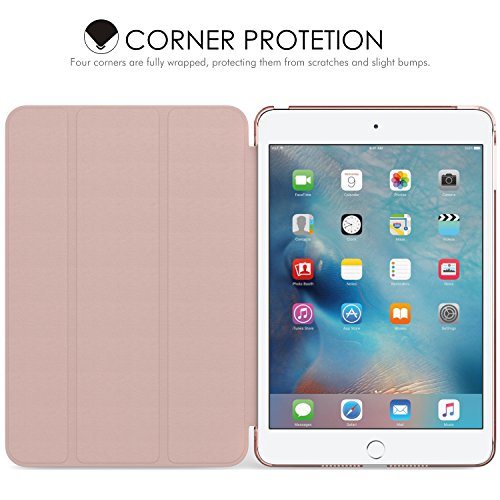 MoKo Hülle für iPad Mini 4 – PU Leder Tasche Schutzhülle Schale Smart Case mit Translucent Rücken Deckel, mit Auto Schlaf / Wach Funktion und Stanfunktion für Apple iPad Mini 4 2015 Genaration 7.9 Zoll IOS Tablet, Rose Gold - 7