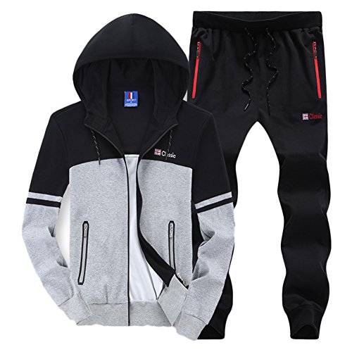Preisvergleich Produktbild Herren Essentials Contrast Trainingsanzug Baumwolle Kapuzenpullis Jogginghose Jogginghose Gym Satz Grau 6XL