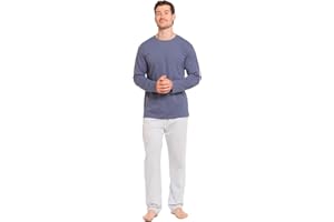 TRAMAS+ Pijama de Hombre Largo,100% Algodón, con Manga Larga y Pantalón Largo, Conjunto de Ropa para Dormir Entretiempo