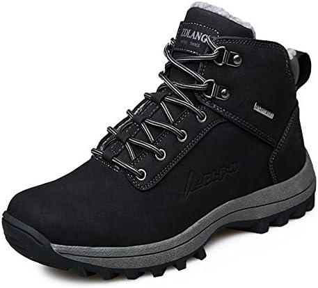 Suetar Mens Mid-Top Warm Cotton Lining Hiking Boots Winter Wear-Resistant Non-Slip and Waterproof Vintage Trekking Shoes