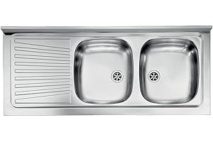 YELLOWSHOP. Yellowshop - Lavello appoggio inox piano sx 2 vasche dx cm 120x50 con sifone e piletta Mondial