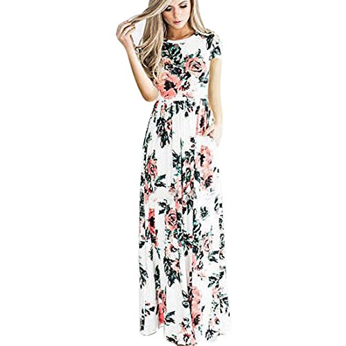 Kleider Damen Floral Print Kurzarm Lange Maxi Kleid Von Xinan