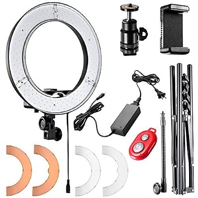Neewer 30cm Intérieur/36cm Extérieur LED Lumière Anneau Kit avec Trépied de Lumière + Tube Souple + 2 Filtre en Couleur + Adapteur de Sabot + Récepteur Bluetooth pour Smartphone, Portrait, Prise de Vue Vidéo Youtube, Selfie 36W 5500K