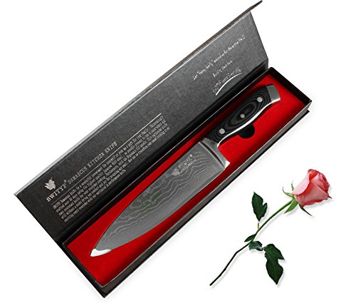 SWITYF VG-10 hochwertige japanische Stahl-Kochmesser, das 205mm lang und mit hohen Kohlenstoffgehalt ist. Das Damaskus-Muster ist wunderschön. DCK-RK - 8