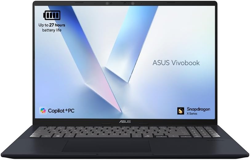 ASUS Vivobook 16 X1607QA CoPilot+ Laptop | 16.0" WUXGA Screen | Qualcomm Snapdragon X1-26-100 Processor | 16GB RAM | 512GB SSD | 19 Hours Battery Life | Windows 11