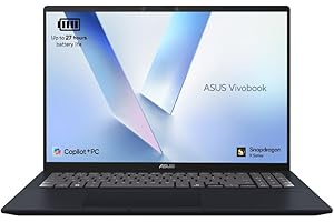 ASUS Vivobook 16 X1607QA Laptop| 16.0-inch 16:10 WUXGA Screen | CoPilot+ PC | Qualcomm Snapdragon X X1-26-100 Processor | 16GB RAM | 512GB PCIe G4 SSD | 19 Hour Battery Life | Windows 11 Home