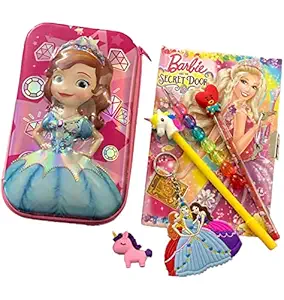 Le Delite Hardtop Storage Box Case Pencil EVA Pouch Document case Folder Pen Eraser Pencil Diary Cute Stylish Organizer Unicorn /Cartoon Pig Diary Pen Zipper Kids Boys Girls Gift School (Princess)