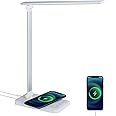 Lampada da Scrivania a LED con Ricarica Wireless e Porta di USB, Lampada da Tavolo Pieghevole per Protezione Degli Occhi per 