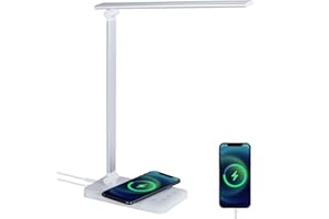 Liwqolx Lámpara Escritorio LED, Cargador Inalámbrico y Puerto de Carga USB, Flexo de Escritorio de Lectura con 5 Modos y 10 N