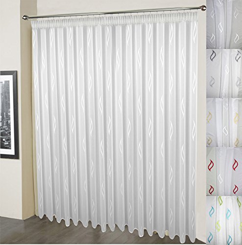 'Maßgeschneiderte weiße Scherli Voile Store Gardine“Venlo“, Kräuselband, Vorhang nach Maß, Gardinen nach Maß, Höhe 90 – 295 cm (Weiß, 100 x 250 cm /HxB)