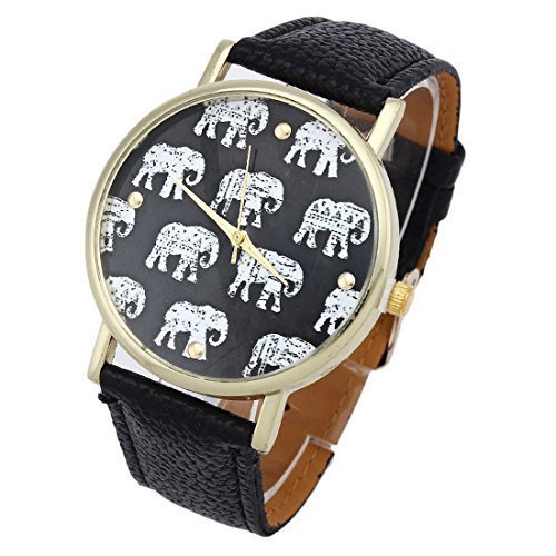 Souarts Damen Vergoldet Farbe Schwarz Elefant Armbanduhr Armreif Uhr mit Batterie Zifferblatt Souarts Damen Vergoldet Farbe Schwarz Elefant Armbanduhr Armreif Uhr mit Batterie Zifferblatt