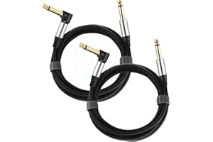 Adoerpai 2-Pack Guitar Cables 1/4 Inch 6.35mm Male to Male Jack Right Angle to Straight Nylon Braided TS Mono Instrument Cable (2m-2 pack)
