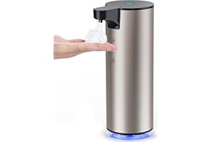 Automatyczny dozownik mydła stali nierdzewnej - LAOPAO dozowników mydła IPX5 Wodoodporne, ładowanie USB-C z czujnikiem ruchu na podczerwień, do kuchni i łazienki (Srebrny-Czarny)
