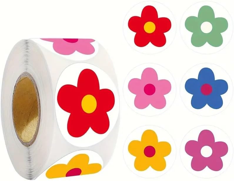 PLAYZOCO Pegatinas Flores Multicolor para niños, Stickers Decorativos Infantiles, calcomanías alegres, Adhesivos en Rollo, 500 Unidades de 2.5 cm con diseños Variados y Divertidos