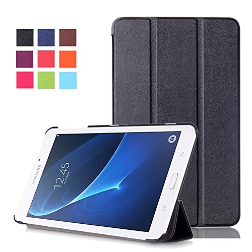 Samsung Galaxy Tab A SM-T280 Hülle Case - Ultra Slim Leder Tasche Hülle Skin Schutzhülle für Samsung Galaxy Tab A (2016) 17,8 cm (7 Zoll) SM-T280 A6 Case Cover (Schwarz)