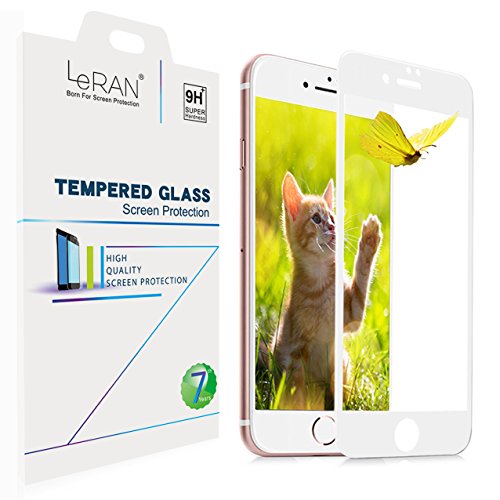 iPhone 7 Screen Protector, LeRan HD Full Screen Coverage Tempered Glass Screen Protector [3D Carbon Fiber edge] for Apple iPhone 7 (White)