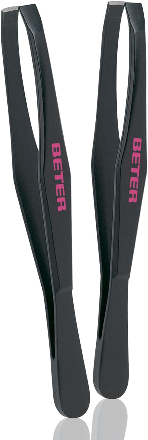 Beter – Pack de 2 pinzas de depilar para cejas de punta recta, inoxidables.