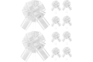QICEDER Lot de 10 cocardes arcs autotirants de voiture en organza pour miroir de mariage, baptême, communion, la fleur que le matériau est doux